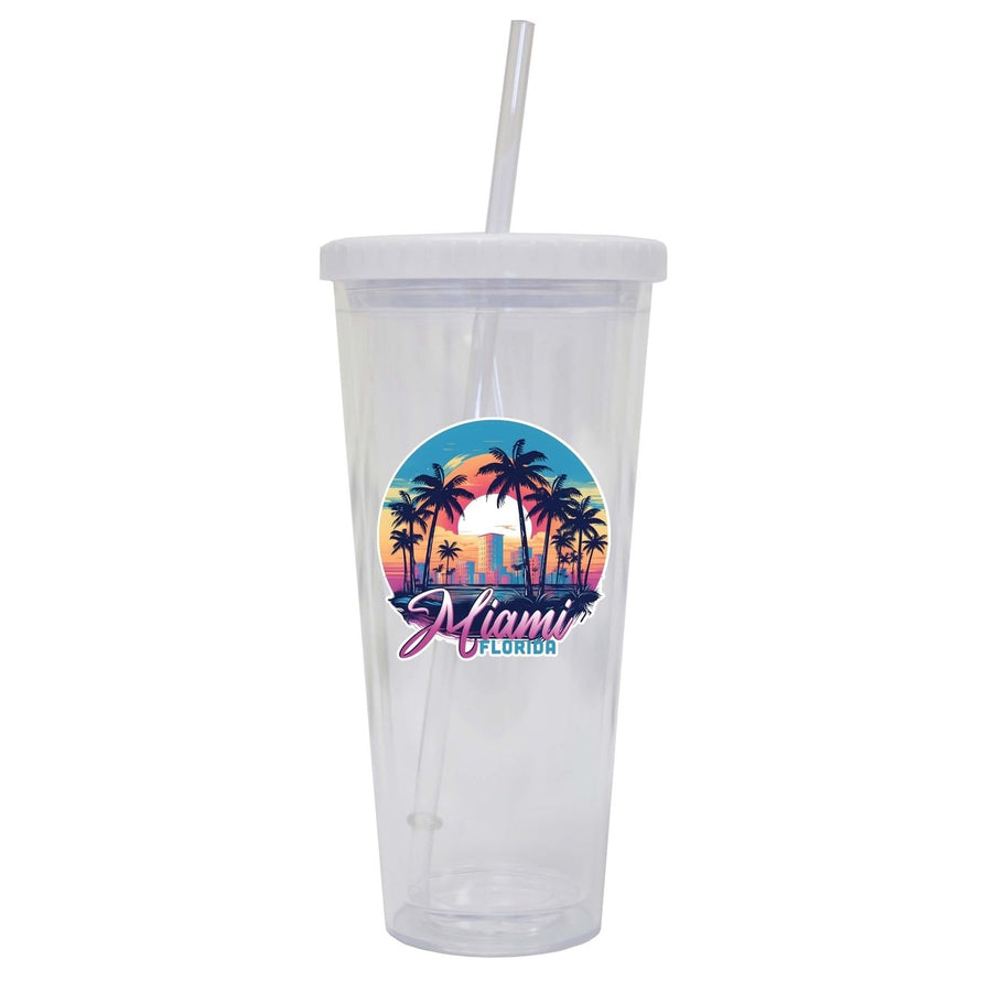 Miami Florida B Souvenir 24oz Tumbler With Lid and Straw Image 1