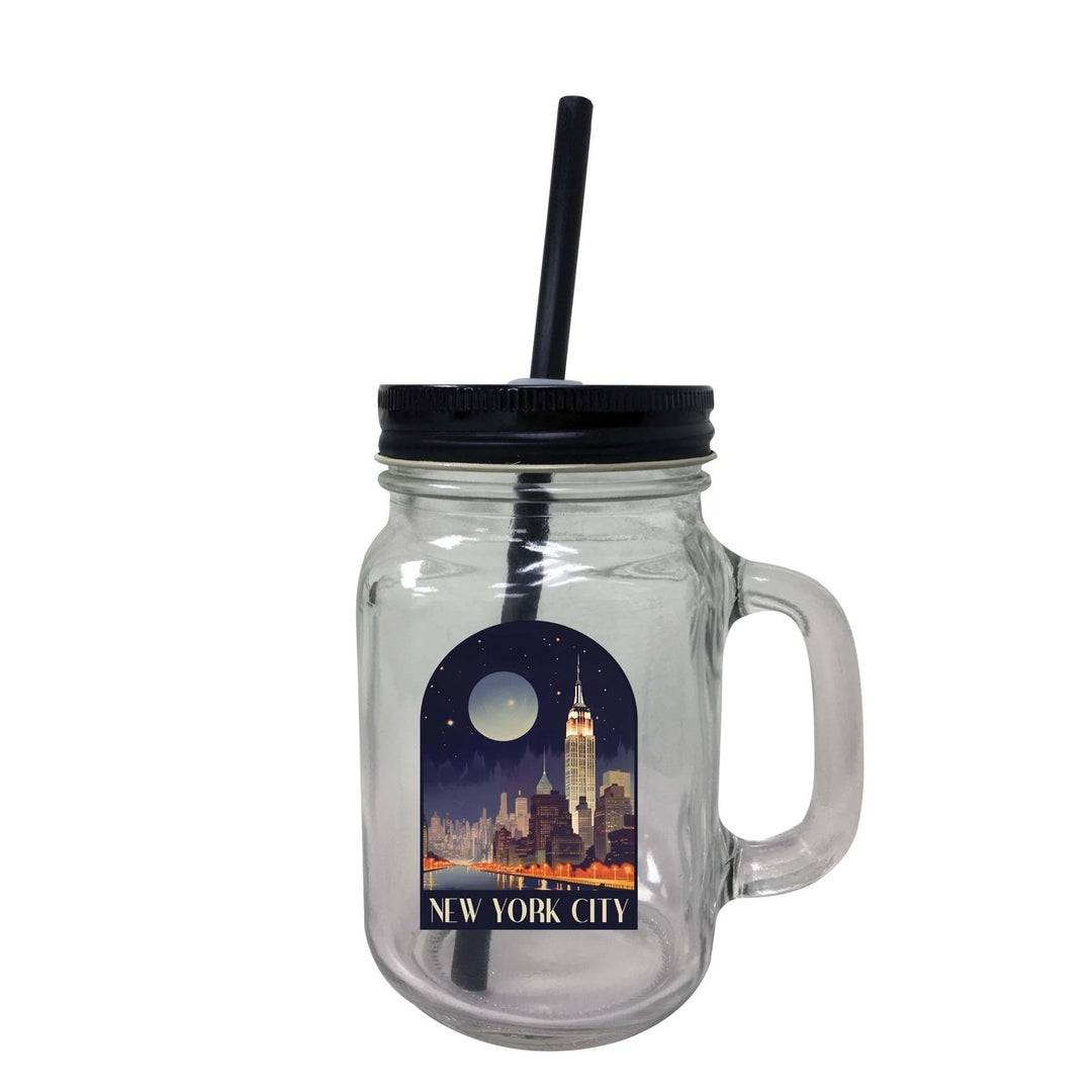 York City C Souvenir Mason Jar With Lid and Straw Image 1