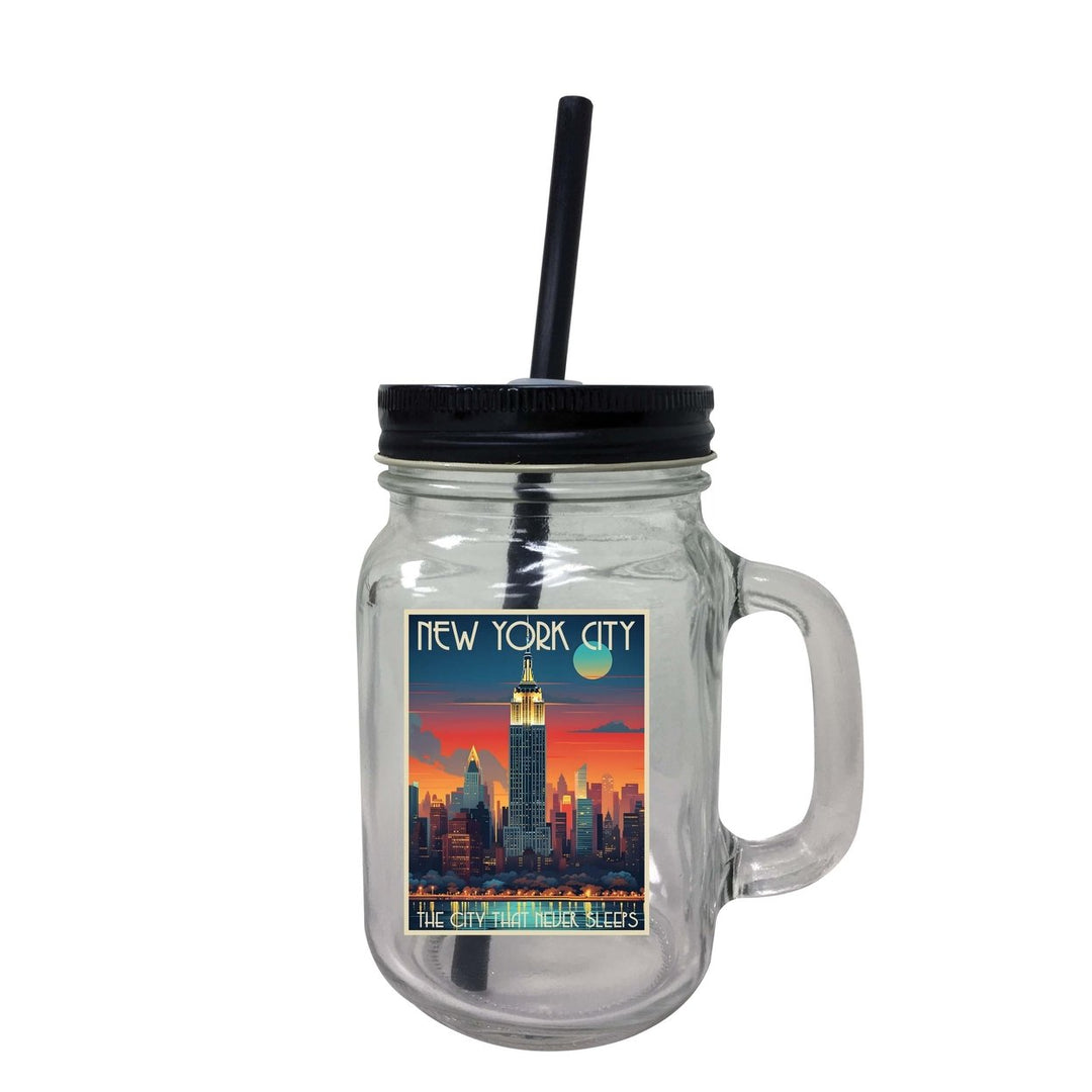 York City B Souvenir Mason Jar With Lid and Straw Image 1