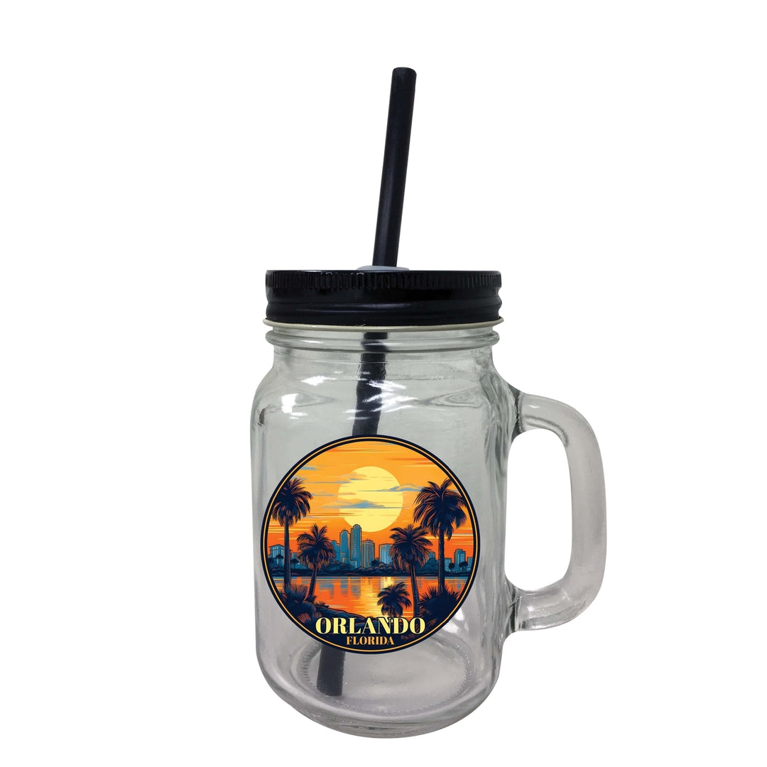 Orlando Florida B Souvenir Mason Jar With Lid and Straw Image 1