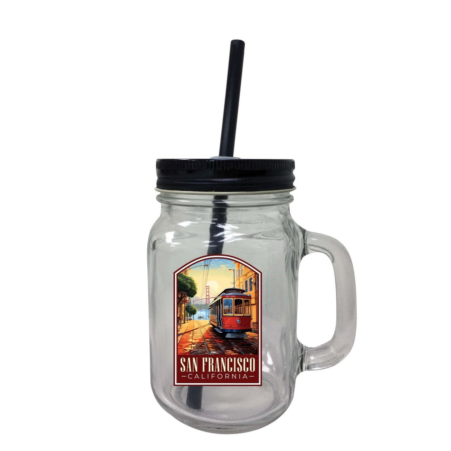 San Francisco California C Souvenir Mason Jar With Lid and Straw Image 1