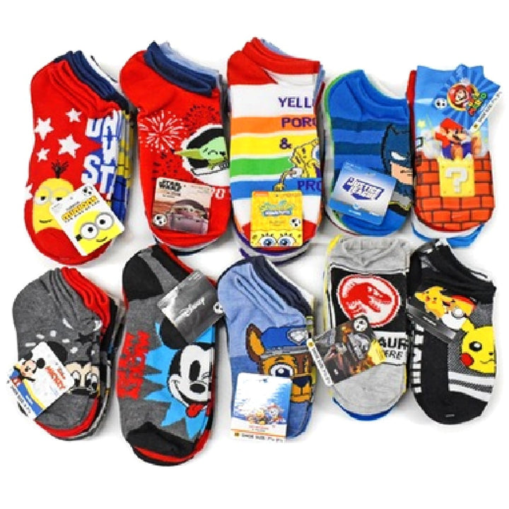 Licensed Kids No-Show Socks 20 Pair Assorted Characters Boys Girls Sizes 4-10 Image 1