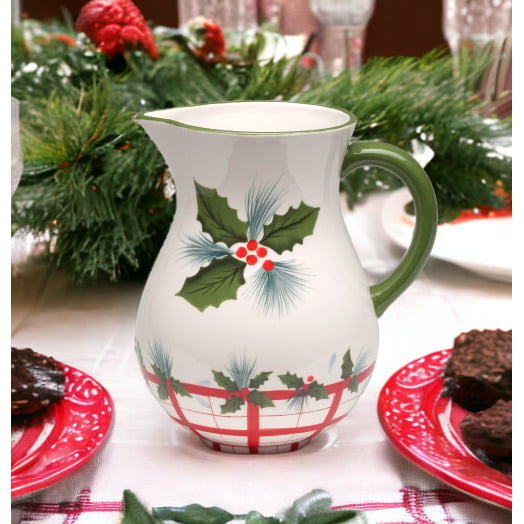 Ceramic Christmas Drink Pitcher 7.75in Holiday Decor Kitchen Image 1