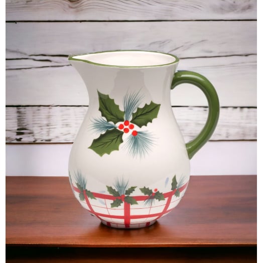 Ceramic Christmas Drink Pitcher 7.75in Holiday Decor Kitchen Image 2