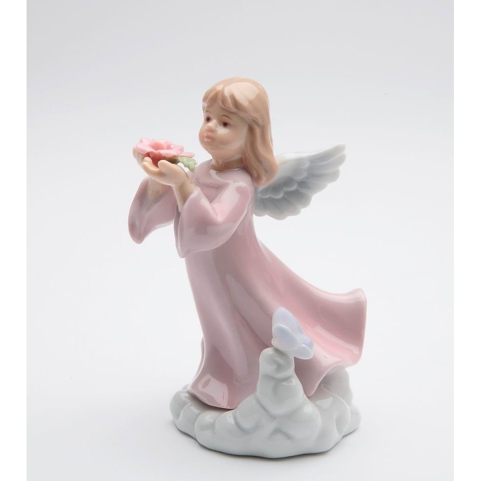 Ceramic Angel Girl Figurine 3x3x4 Inch Rose Flower Gift Image 2