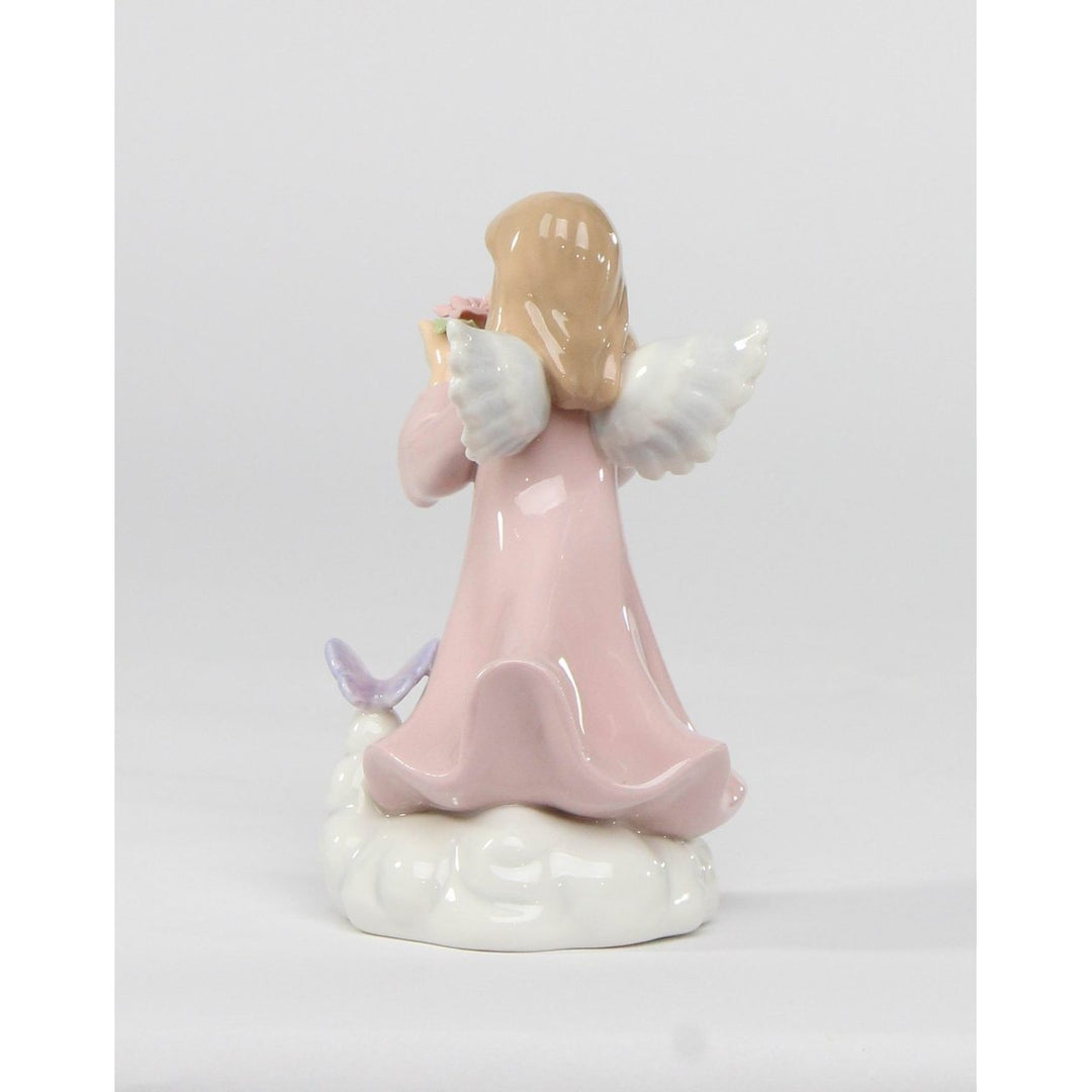 Ceramic Angel Girl Figurine 3x3x4 Inch Rose Flower Gift Image 3