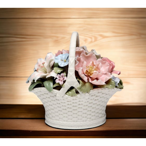 Ceramic Music Box Flower Basket Vintage  Nature Image 2