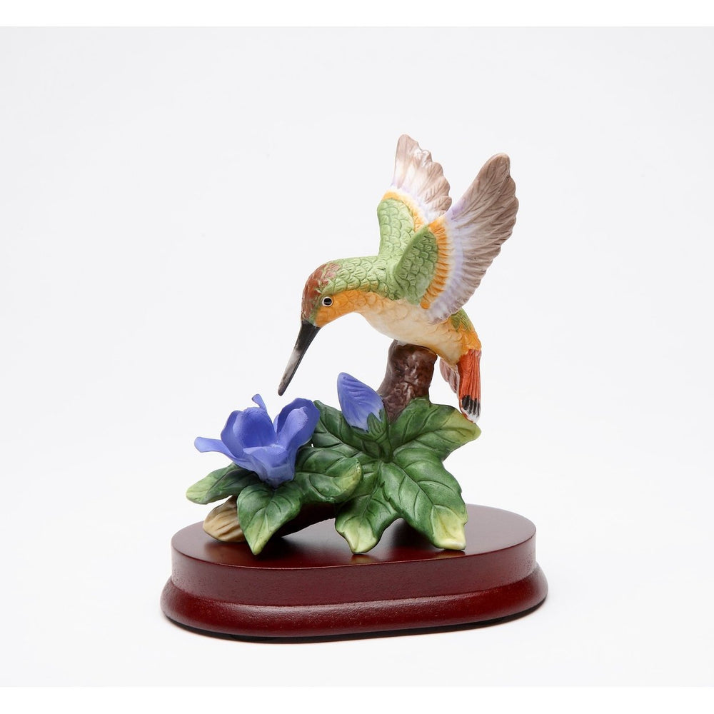 Kevins Gift Shoppe Ceramic Hummingbird with Bluebonnet Flower on Wood Base Figurine Image 2