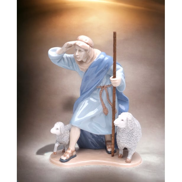 Ceramic Shepherd with Sheep Figurine 6.25in  Baptism Image 2