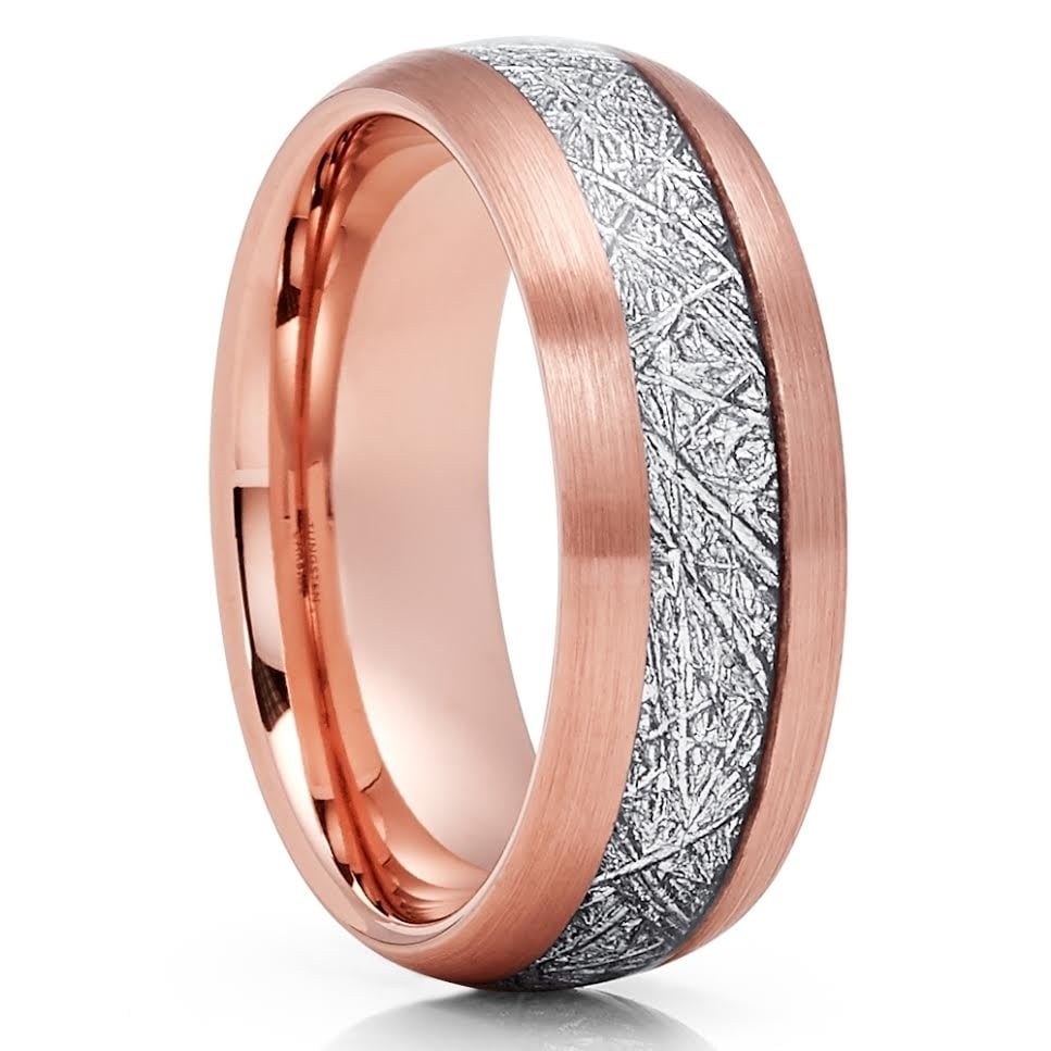 Meteorite Tungsten Carbide Wedding Ring 8mm Rose Gold Comfort Fit Size 7-15 Image 4