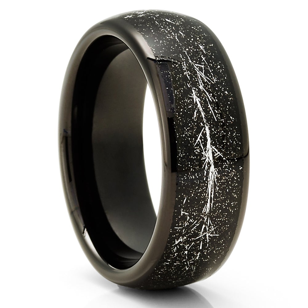 Meteorite Wedding Ring 8mm Black Tungsten Carbide Band Comfort Fit Jewelry Image 4