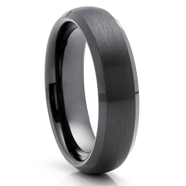 6mm Wedding Ring Black Tungsten Ring Dome Ring Tungsten Carbide Ring Black RinG Image 1