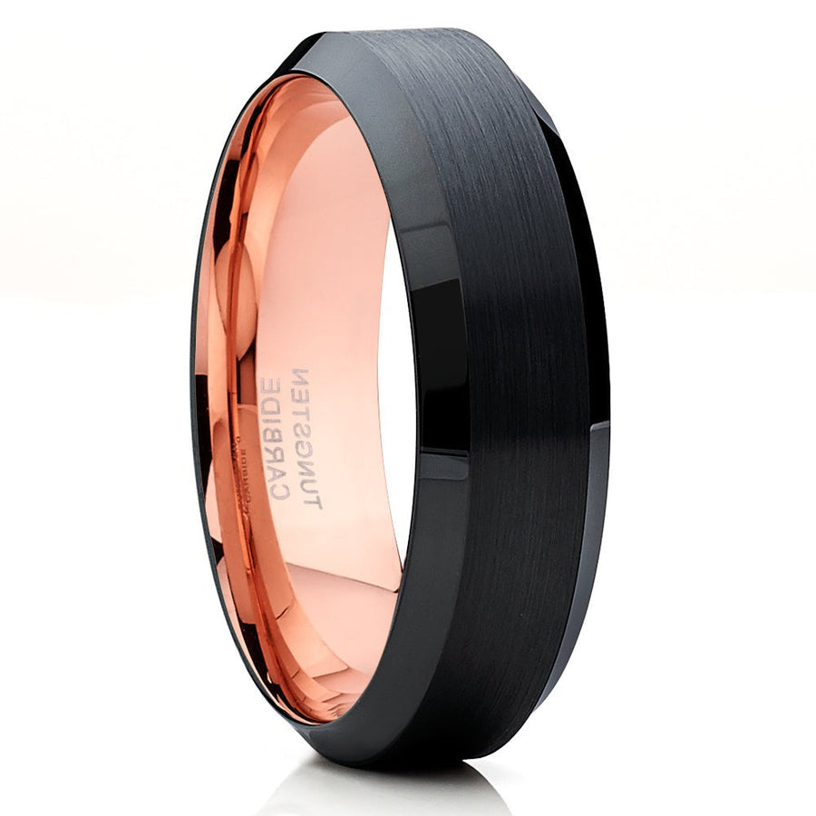 6mm Wedding Ring Black Wedding Band Tungsten Carbide Ring Engagement RinG Image 1