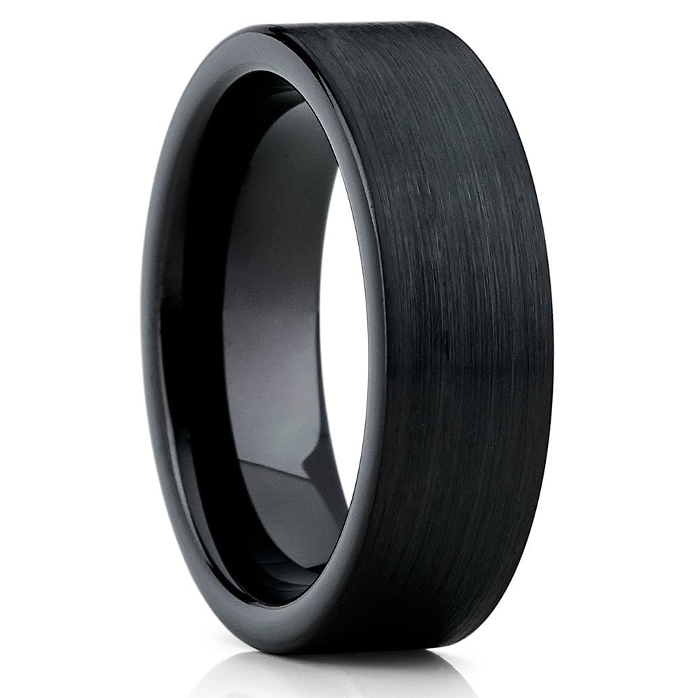 Black Tungsten Carbide Engagement Ring 7mm Comfort Fit Brush Finish Sizes 7-15 Image 4