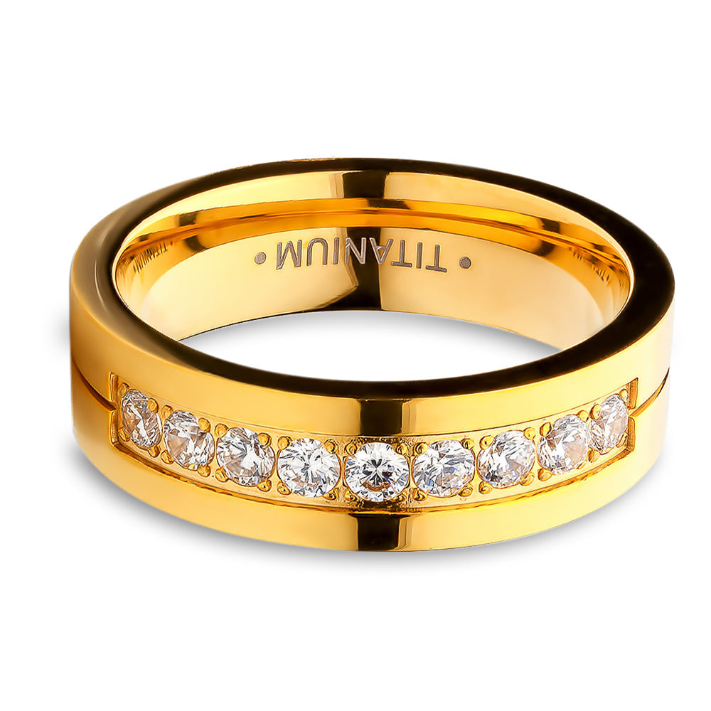 6mm Yellow Gold Titanium Wedding Ring CZ Wedding Ring Engagement Ring Image 2