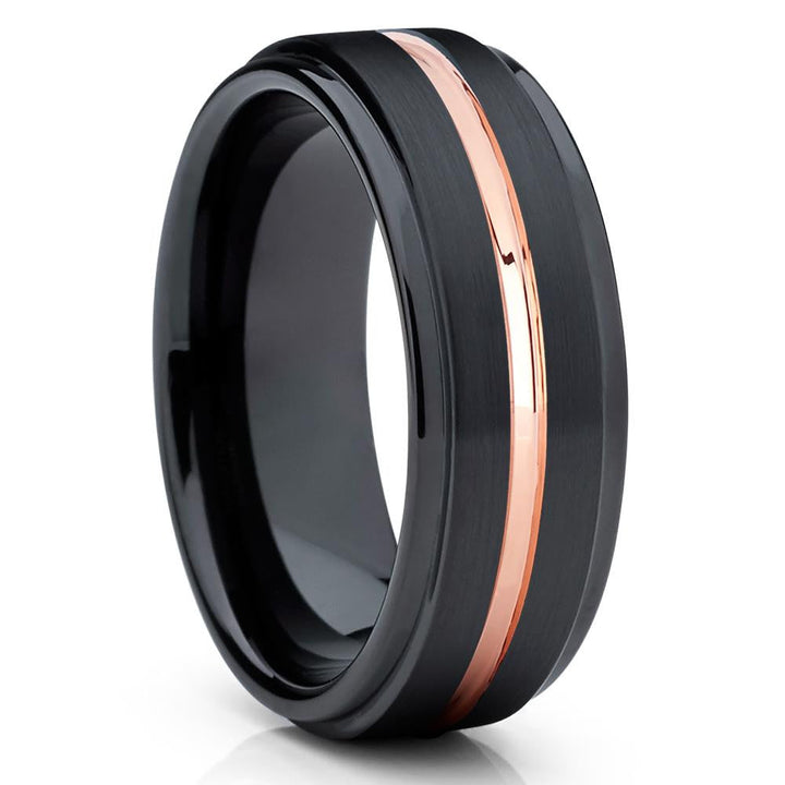 7mm Rose Gold Tungsten Wedding Ring Black Comfort Fit Scratch Resistant Durable Image 4