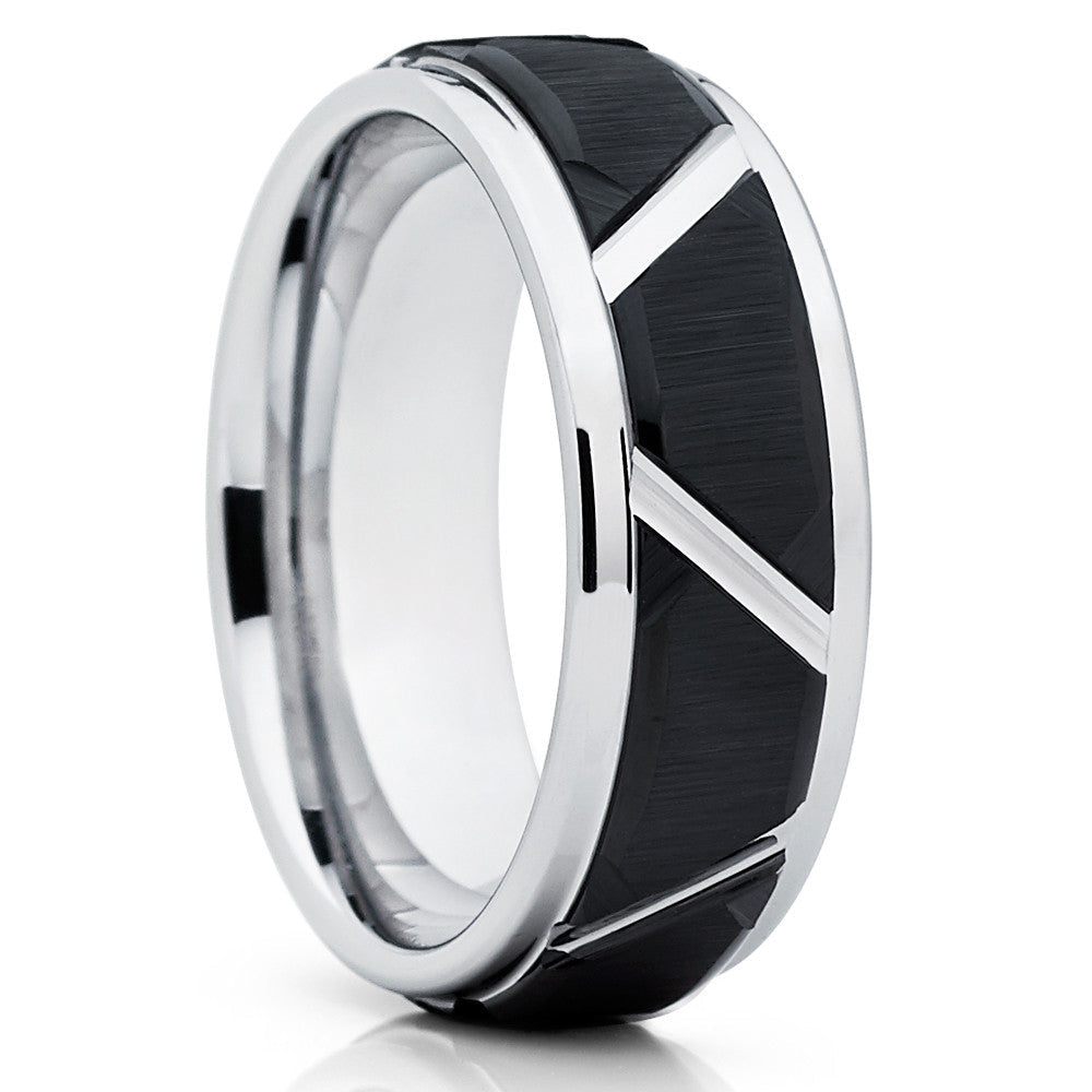 8mm - Black Wedding Band Tungsten Wedding Ring Mens Wedding Band Image 4