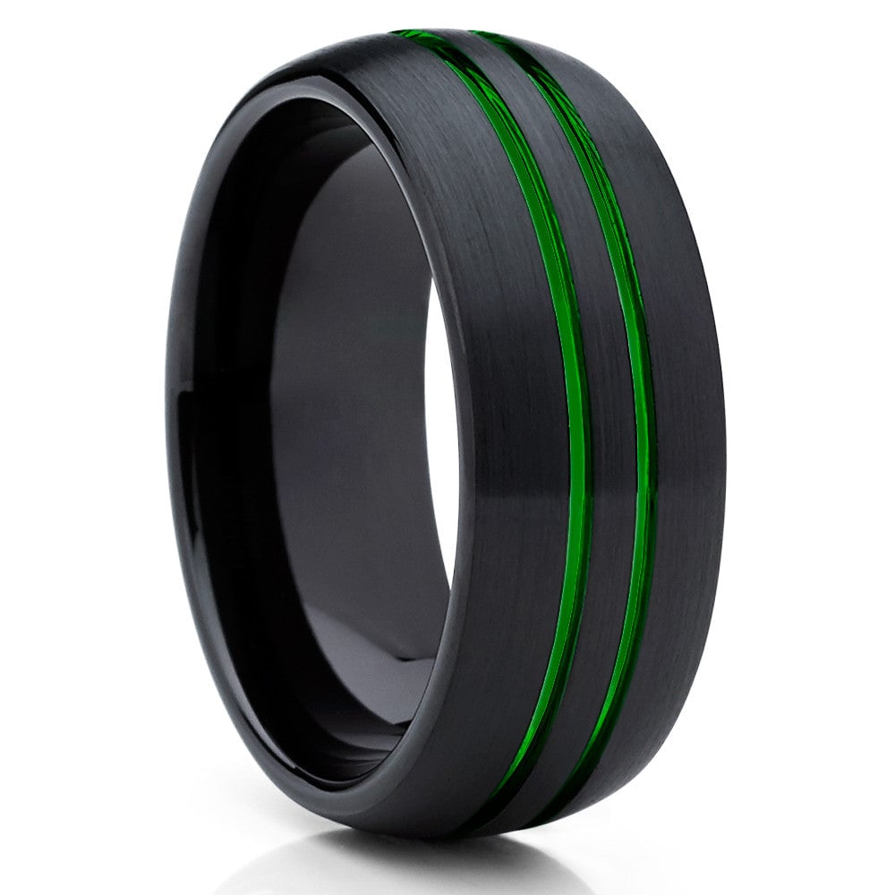 8mm Black Tungsten Carbide Engagement Ring with Green Groove Comfort Fit Image 4