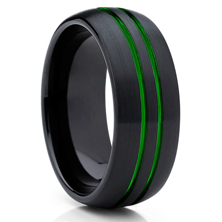8mm Black Tungsten Ring Engagement Ring Green Tungsten Ring Black Ring Image 1