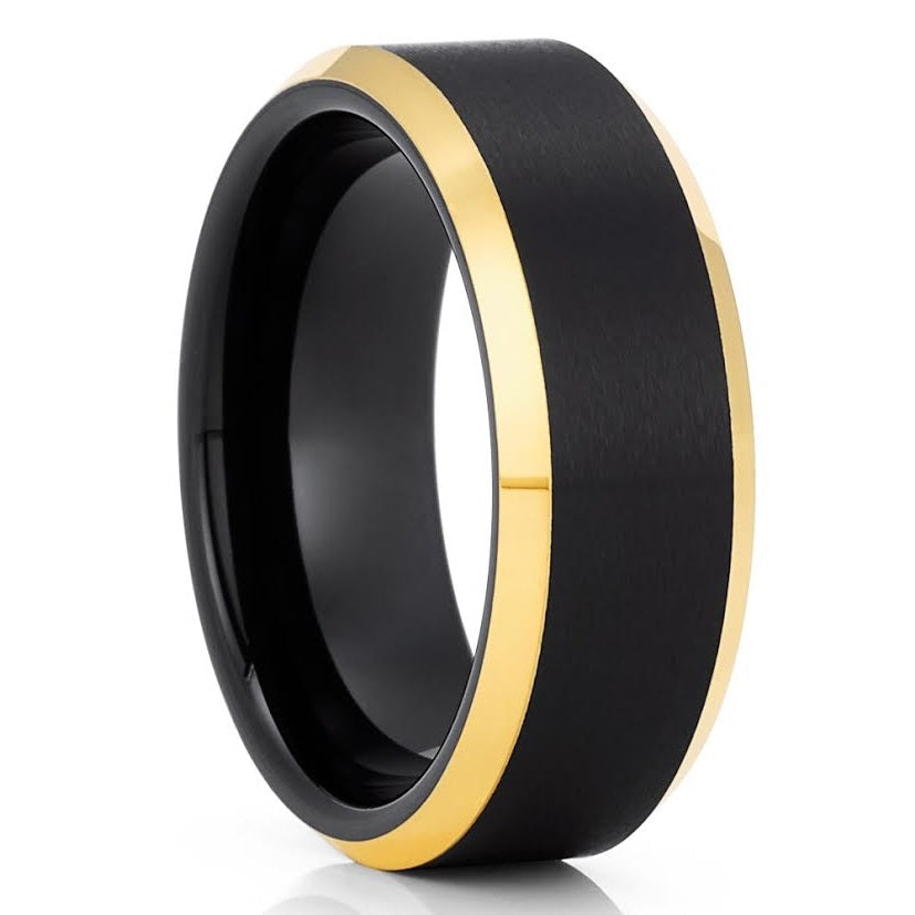 8mm Black Tungsten Ring Engagement Ring Yellow Gold Ring Anniversary Image 4