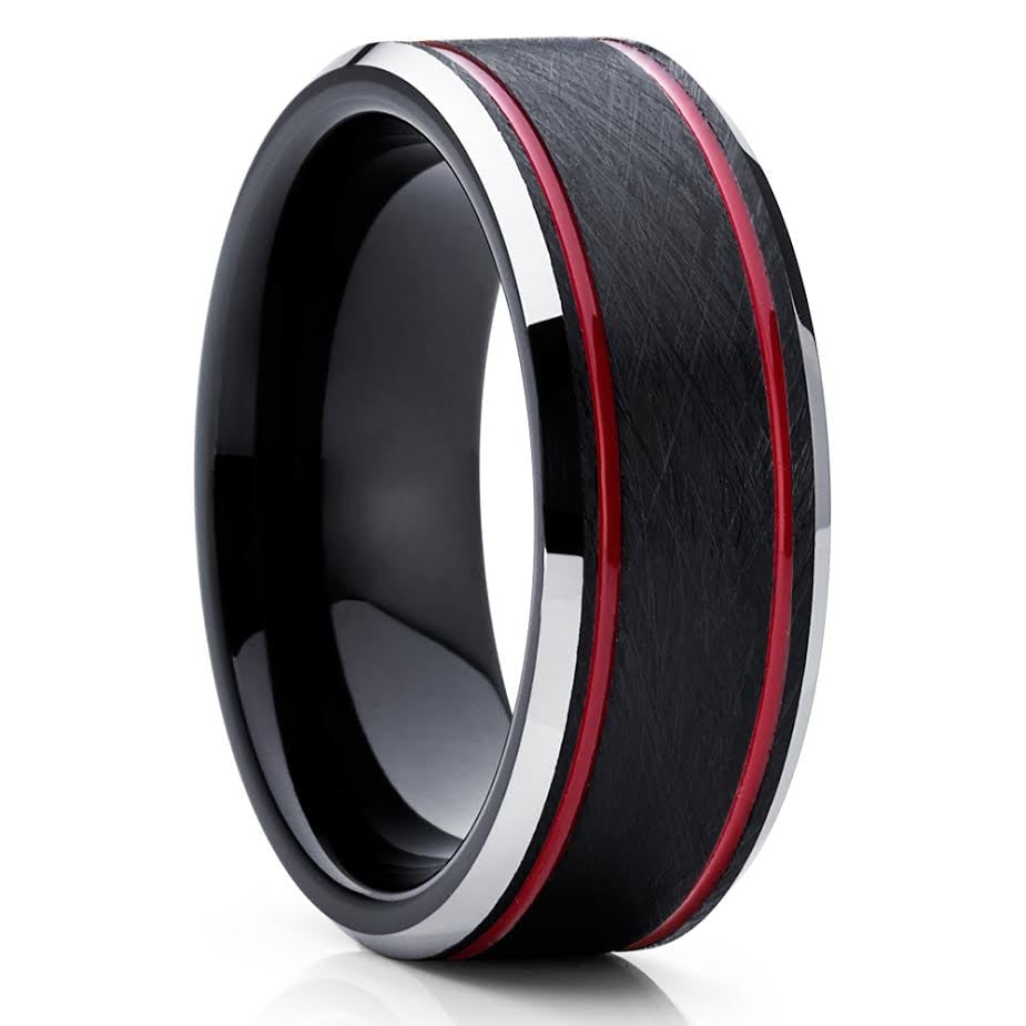8mm Black Tungsten Ring Red Tungsten Ring Engagement Ring Black Band Image 4