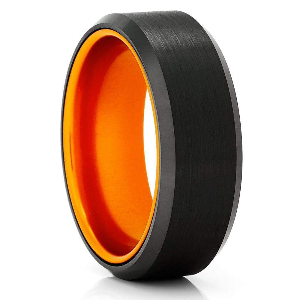 8mm Black Tungsten Ring Orange Tungsten Ring Engagement Ring Image 1