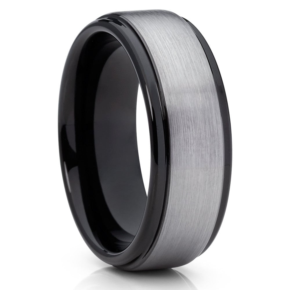 8mm Black Tungsten Carbide Ring Mens Wedding Band Comfort Fit Cobalt Free Image 1