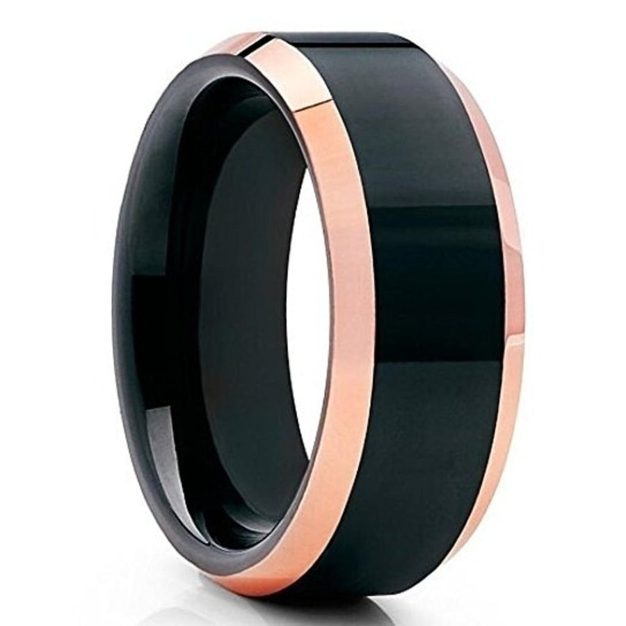 8mm Black Tungsten Ring Rose Gold Tungsten Tungsten Carbide Ring Shiny Image 1