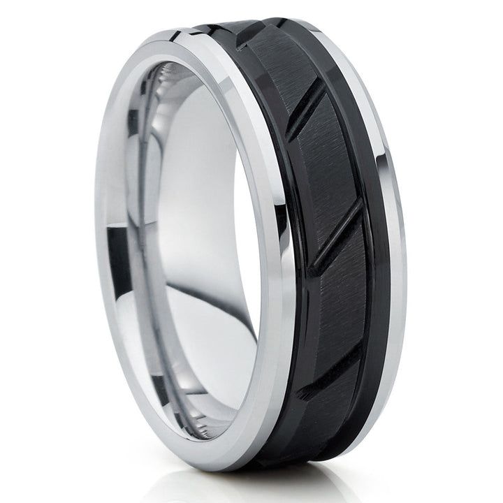 8mm Black Tungsten Wedding Ring Silver Tungsten Wedding Ring Engagement Image 4