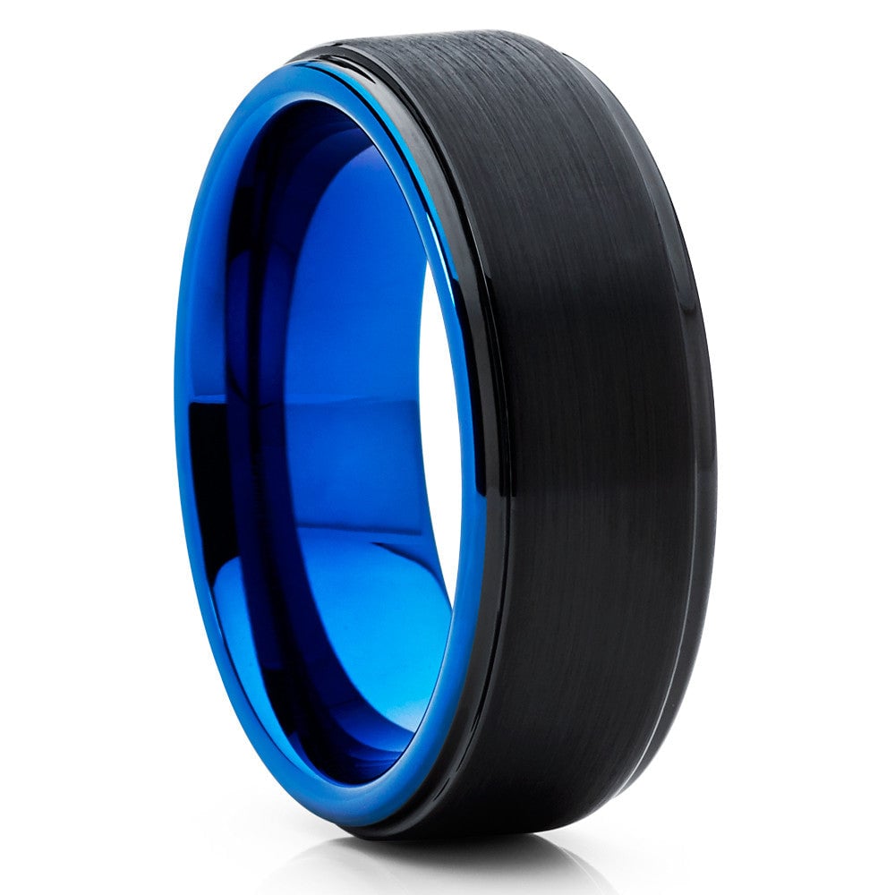 Blue Black Tungsten Carbide Ring 8mm Comfort Fit Wedding Engagement Anniversary Image 1