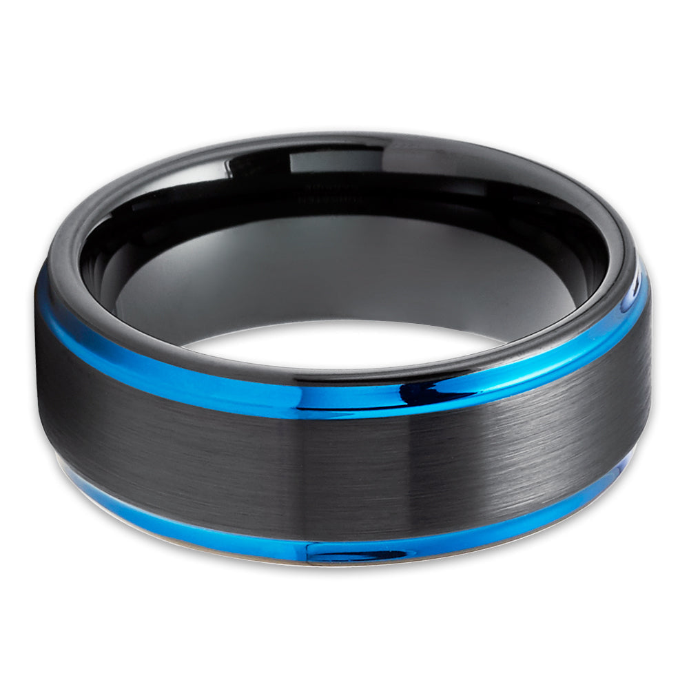 8mm Blue Tungsten Ring Black Tungsten Wedding Ring Black wedding Rinb Image 2
