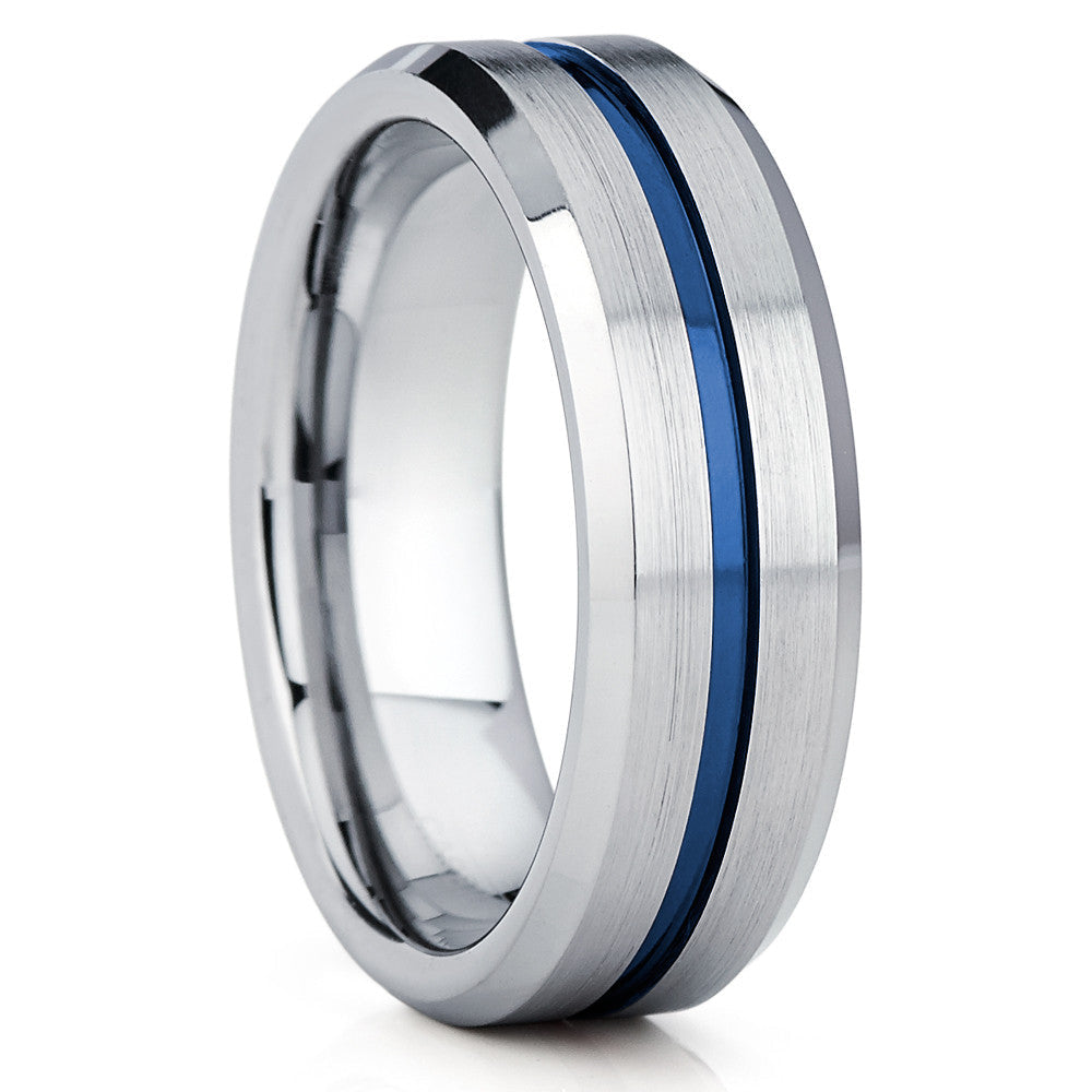 8mm Blue Tungsten Ring Silver Tungsten Wedding Ring Anniversary Ring Image 4