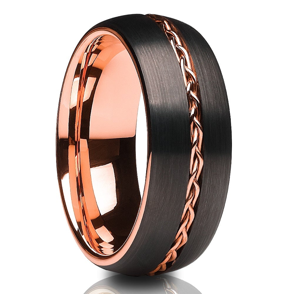 Tungsten Carbide Wedding Ring 8mm Rose Gold Braid Comfort Fit Size 6-13 Image 1