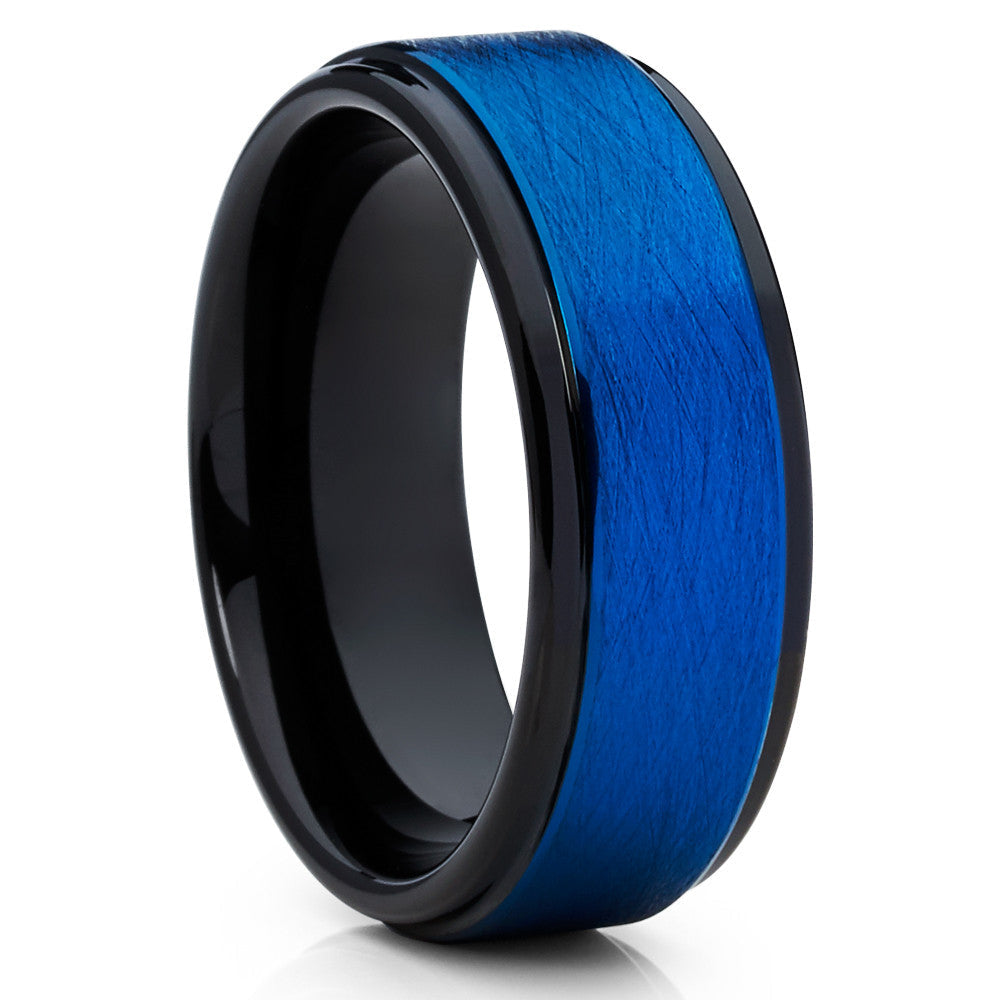 8mm Blue Tungsten Wedding Ring Black Wedding Ring Black Ring Image 4