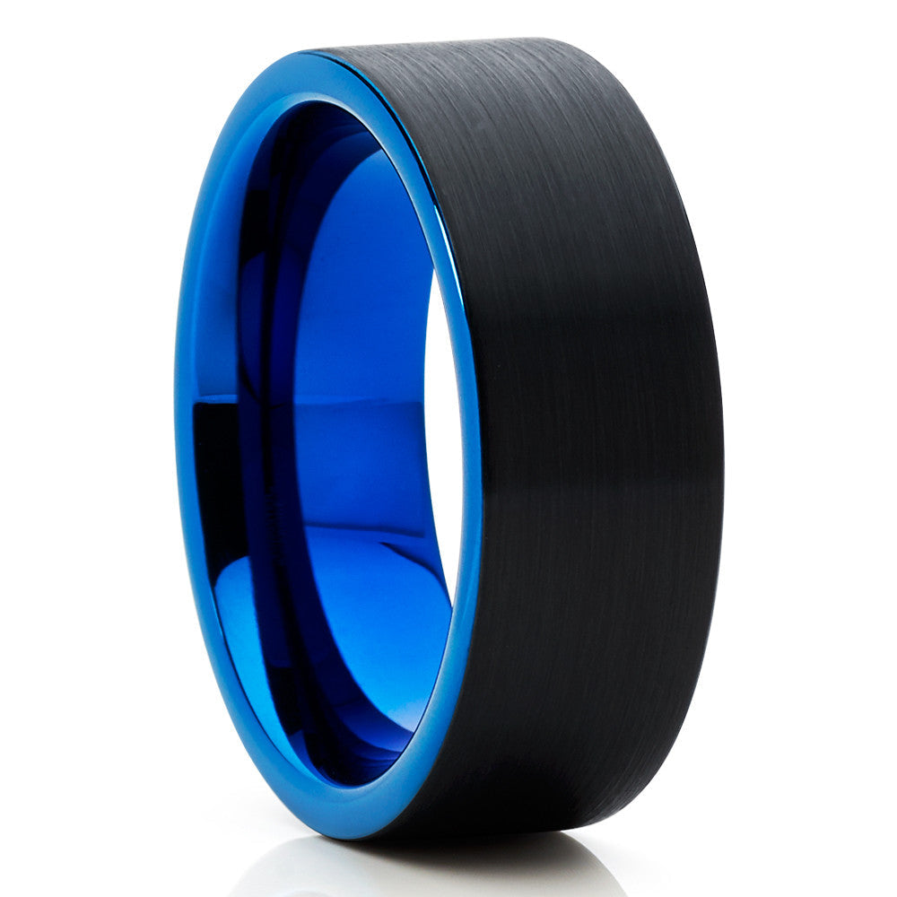 8mm Blue Tungsten Wedding Ring Black Tungsten Ring Engagement Ring Image 4