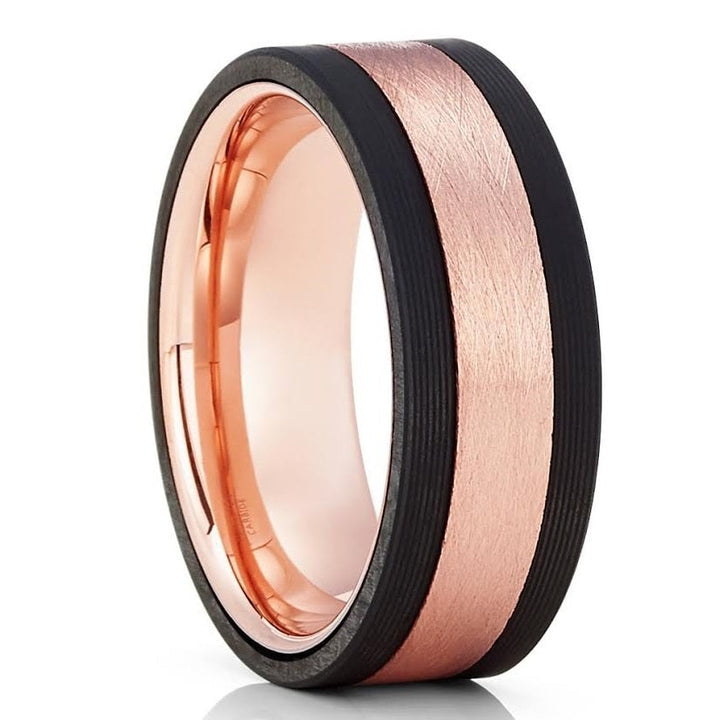 Rose Gold and Black Tungsten Carbide Ring 8mm Comfort Fit Sizes 7-15 Image 4