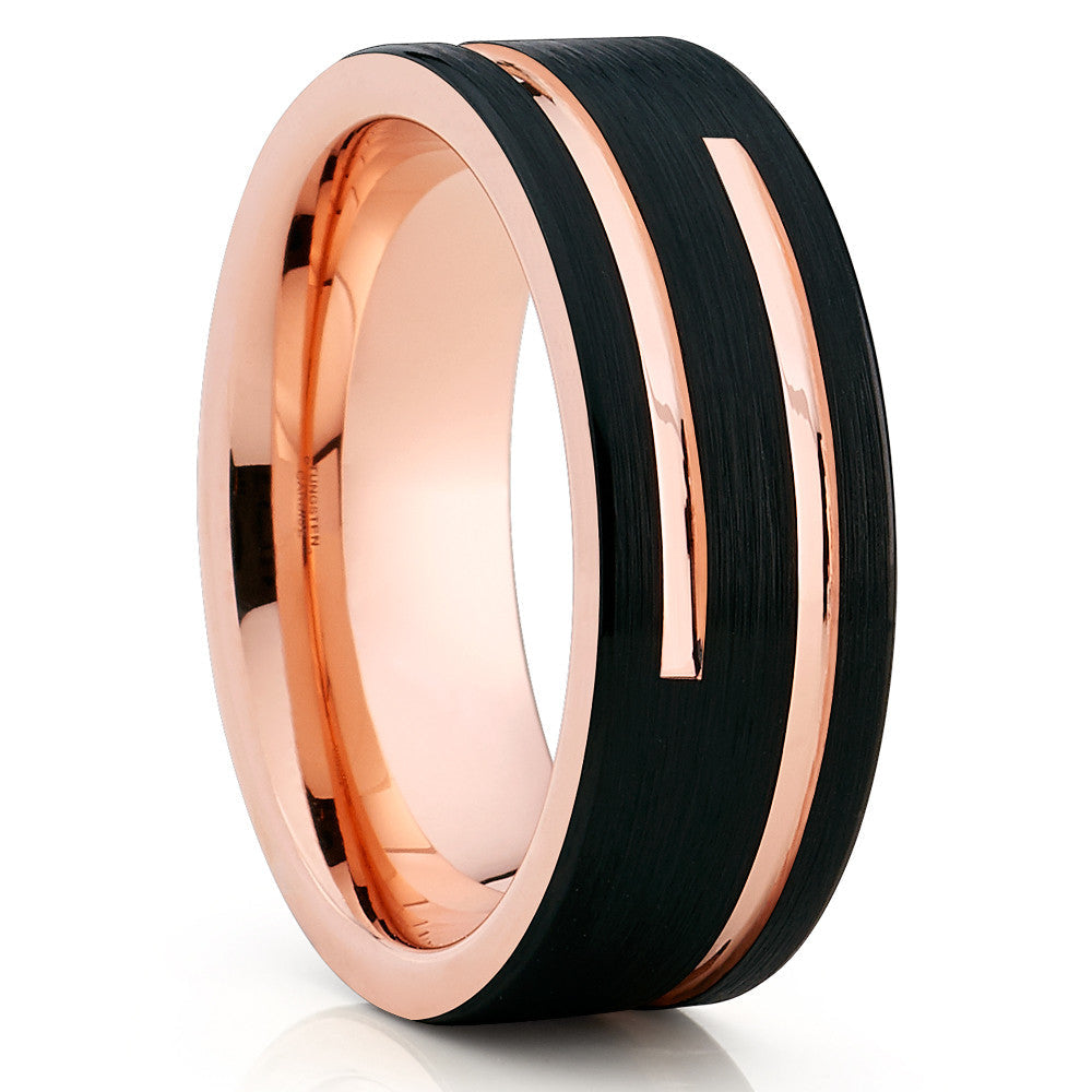 Rose Gold Black Tungsten Ring 8mm Comfort Fit Engagement Wedding Size 6.5-13 Image 1