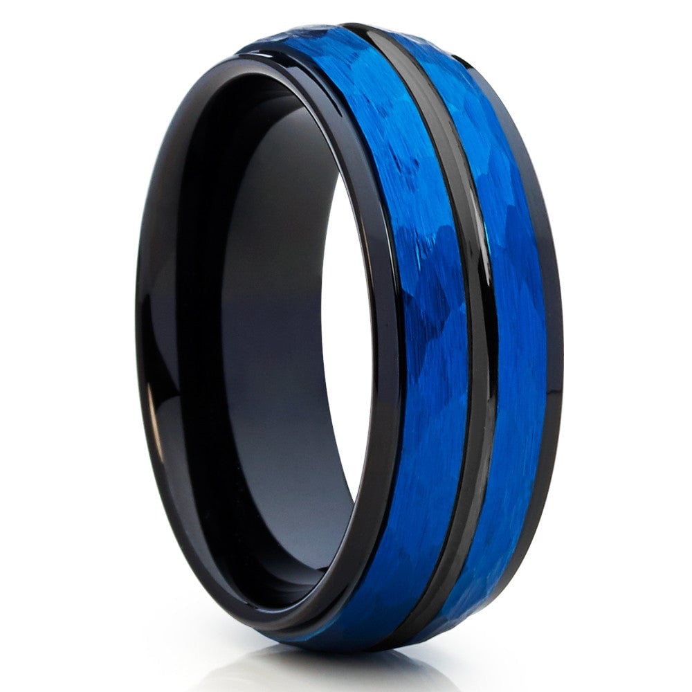 8mm Blue Tungsten Wedding Ring Comfort Fit Anniversary Band Cobalt Free Image 4