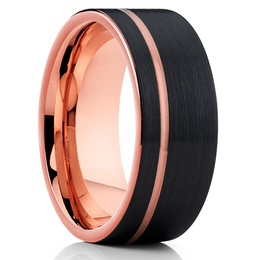 8mm Tungsten Wedding Ring Rose Gold Wedding Ring Black Wedding Ring Mans Image 4