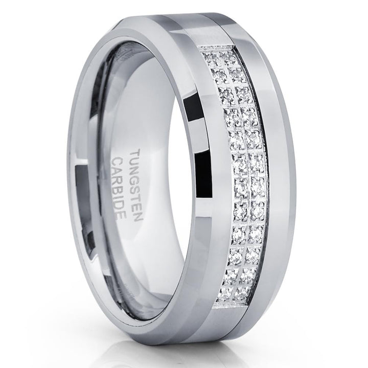 8mm Tungsten Wedding Ring CZ Wedding Ring Engagement Ring Image 4