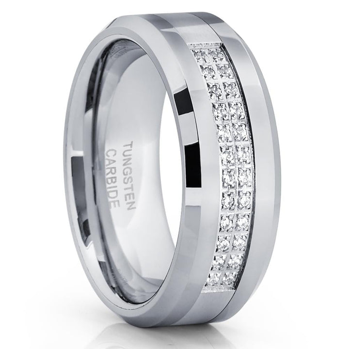 8mm Tungsten Wedding Ring CZ Wedding Ring Engagement Ring Image 1