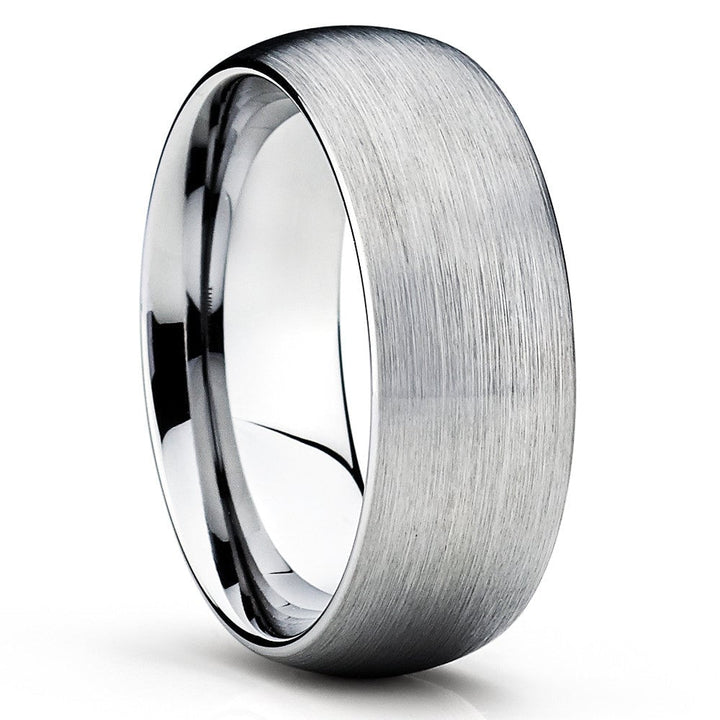 8mm Tungsten Carbide Wedding Ring Silver Brush Finish Comfort Fit Cobalt Free Image 4