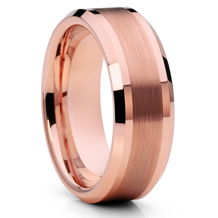 8mm Rose Gold Tungsten Carbide Wedding Engagement Ring Comfort Fit Cobalt Free Image 4