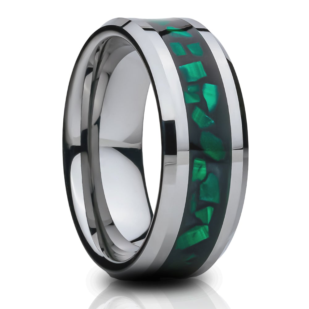 Tungsten Carbide Wedding Ring 8mm Silver Green Abalone Comfort Fit Hypoallergenic Image 4