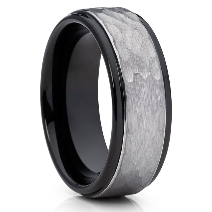 Black 8mm Tungsten Carbide Wedding Ring Hammered Comfort Fit Cobalt Free Image 4