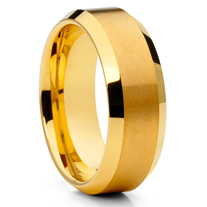 8mm Yellow Gold Tungsten Ring Engagement Ring Tungsten Carbide Ring Brush Image 4