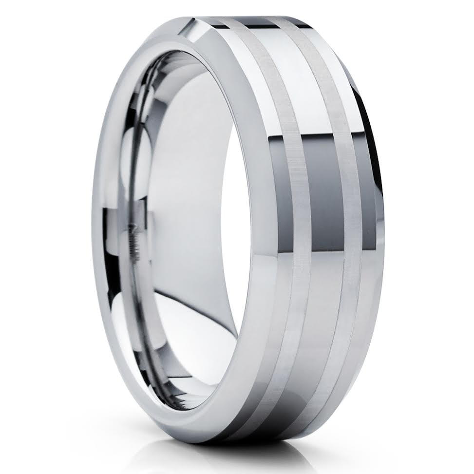 Tungsten Wedding Ring 8mm Silver Comfort Fit Scratch Resistant Cobalt Free Image 1