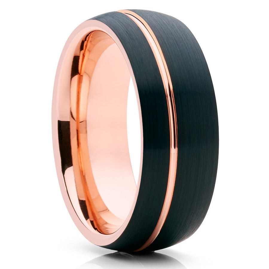 8mmm Rose Gold Wedding Ring Black Wedding Ring Tungsten Carbide Ring,Engagement Image 1