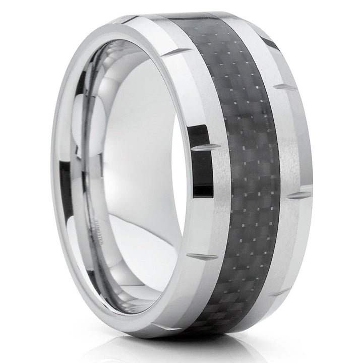 Tungsten Carbide Wedding Ring 9mm Mens Carbon Fiber Comfort Fit Band Size 7-15 Image 4