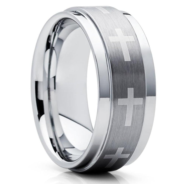 9mm Tungsten Carbide Cross Wedding Ring Comfort Fit Engagement Ring Sizes 7-15 Image 4